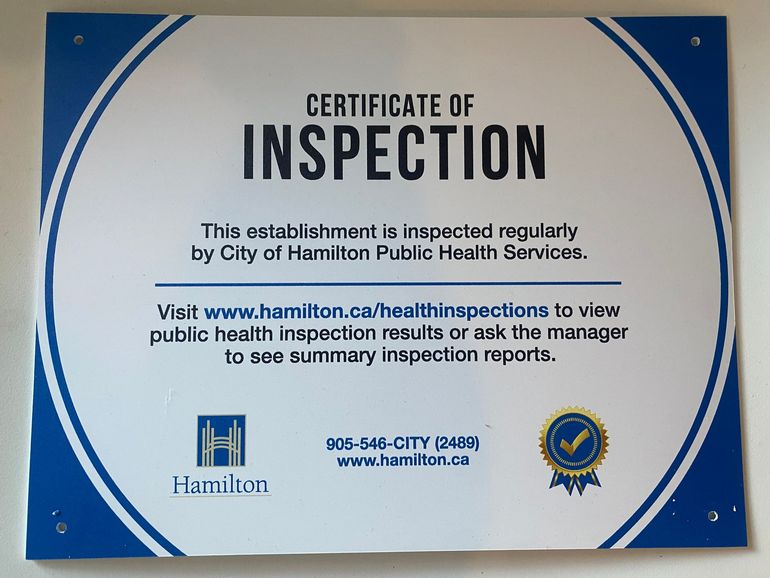 Certificate of Inspection by City of Hamilton