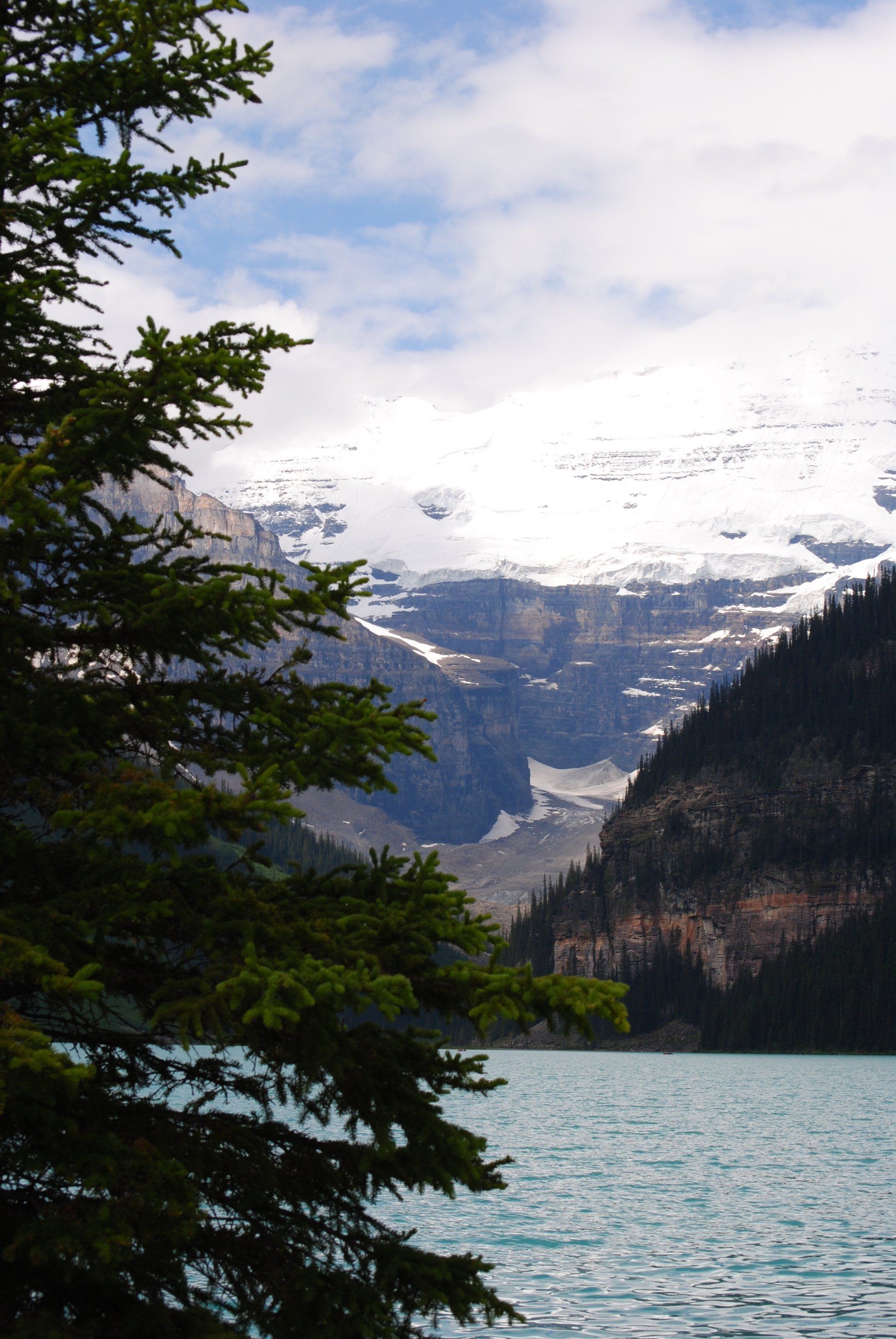 A lake with mountains in the background and trees in the foreground