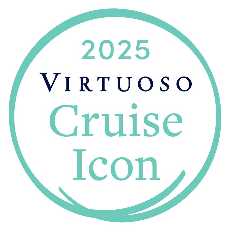 A logo for virtuoso icon cruise in 2024