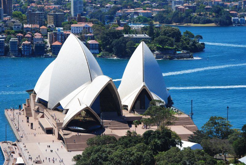 An aerial view of the opera house in sydney