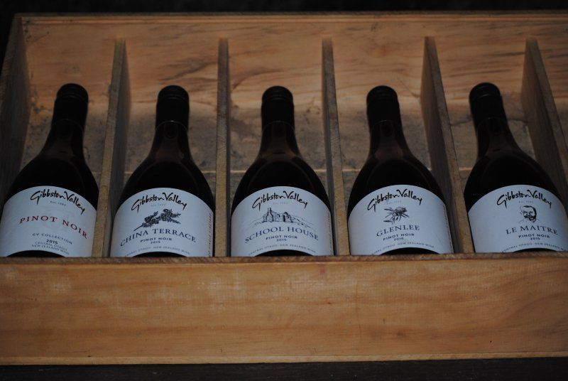 Six bottles of glen valley wine in a wooden box