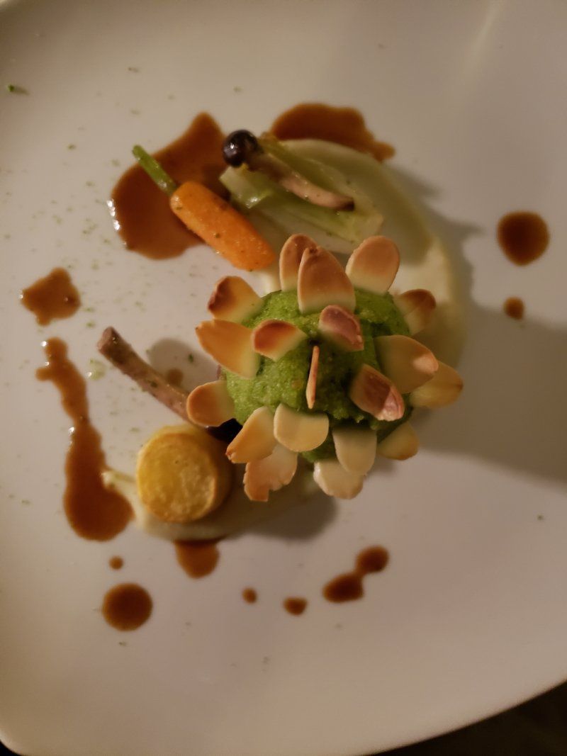 A close up of a plate of food on a table