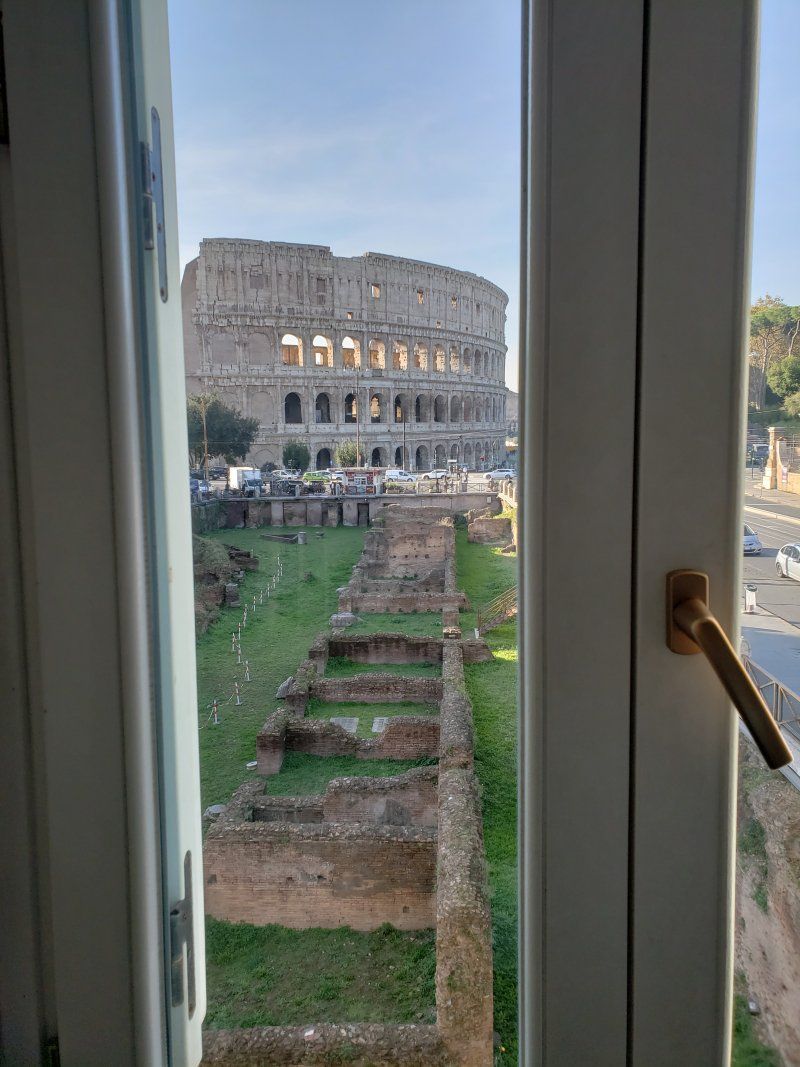 A view of the colosseum from a window.