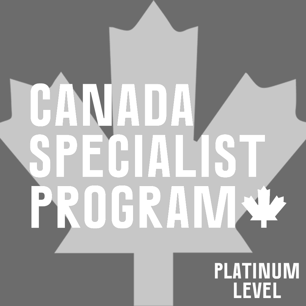 A canada specialist program platinum level logo with a maple leaf