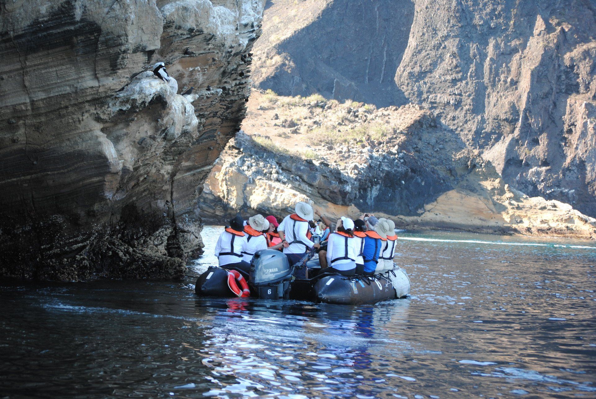 A group of people are in a boat in the water