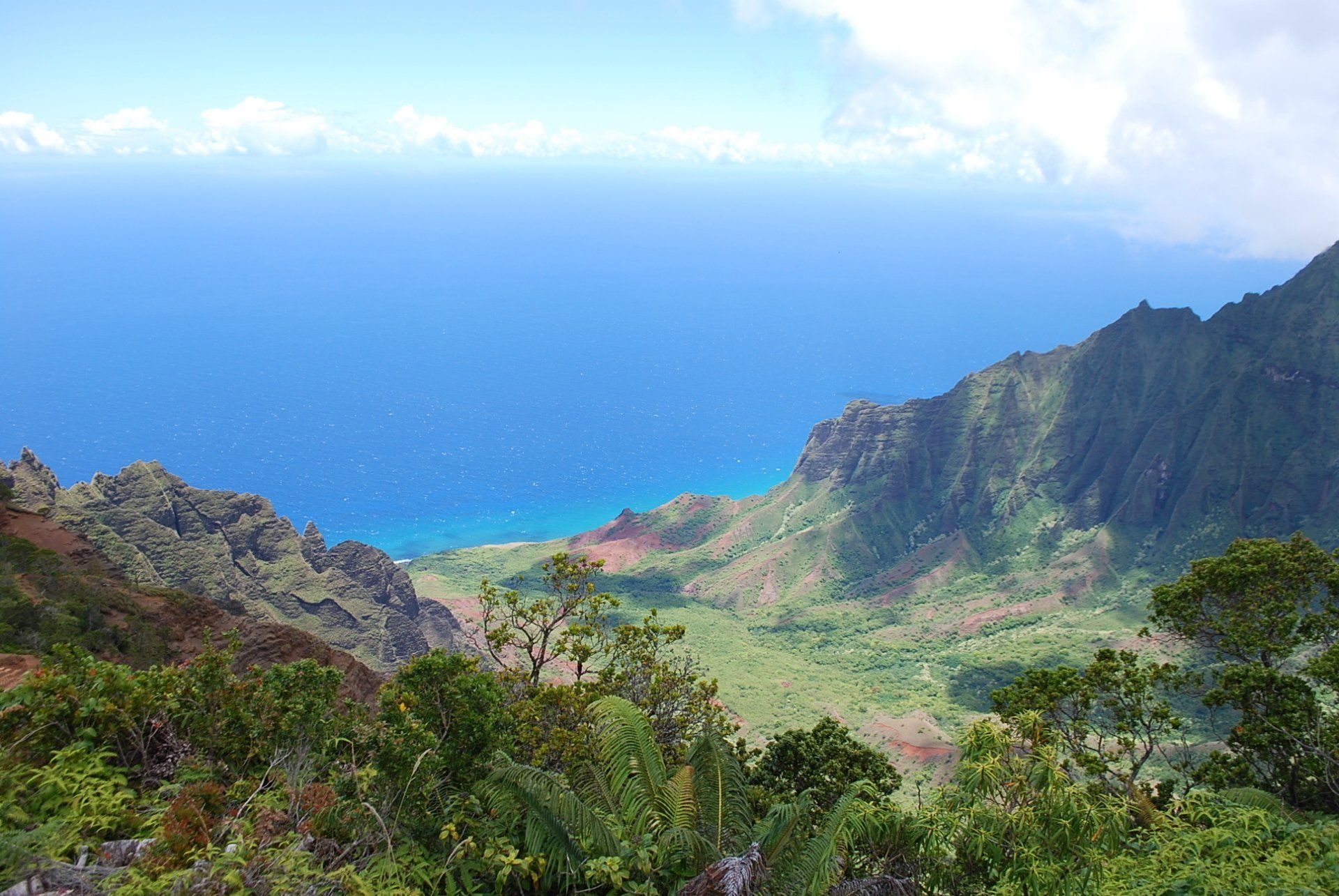 A view of the ocean from the top of a mountain.
