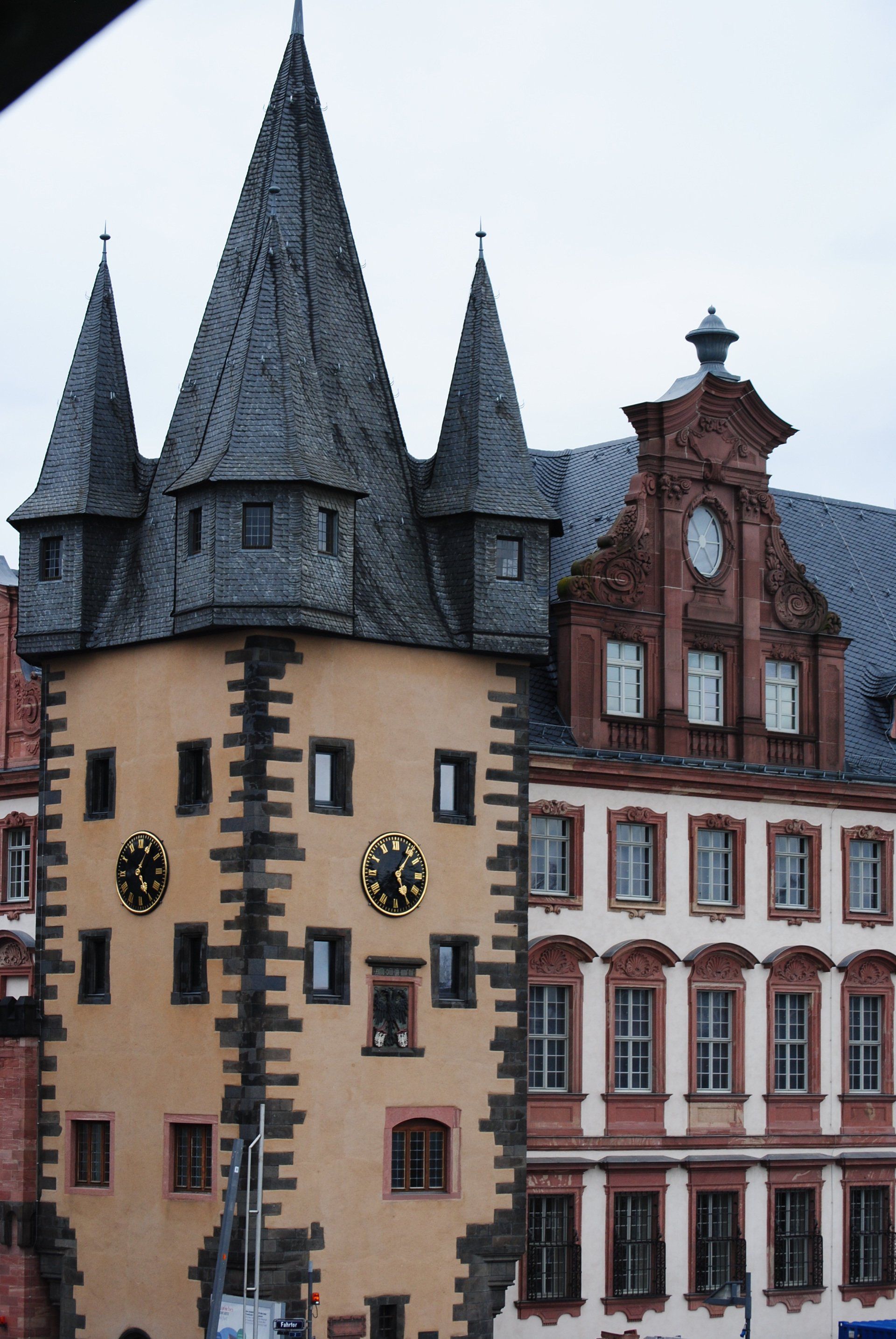 A large building with a clock on the side of it
