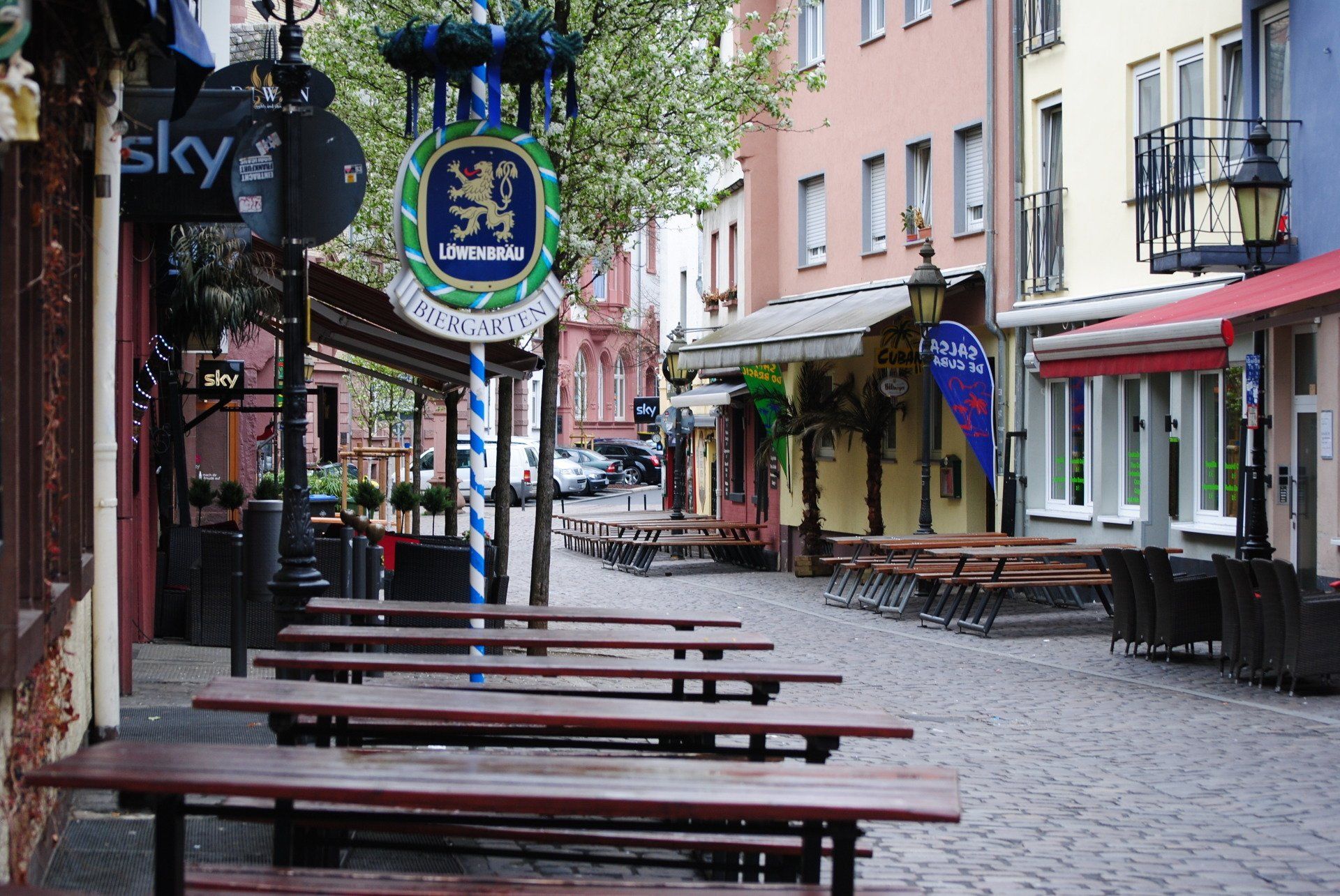A street with a sign that says sky on it