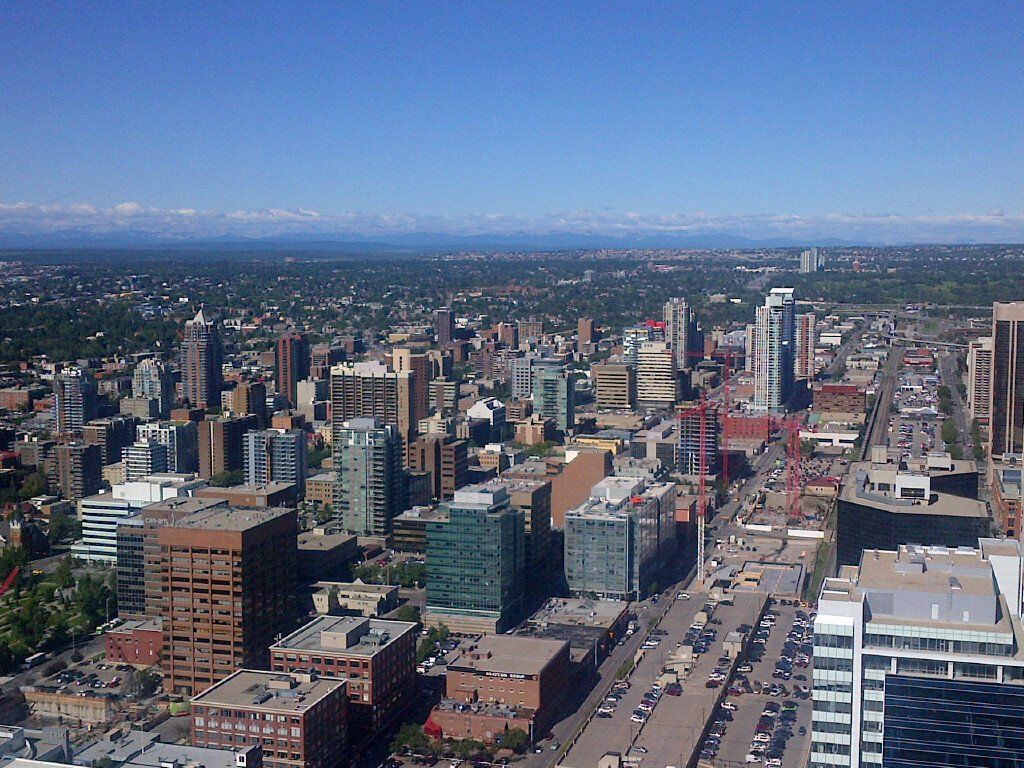 An aerial view of a city with lots of buildings