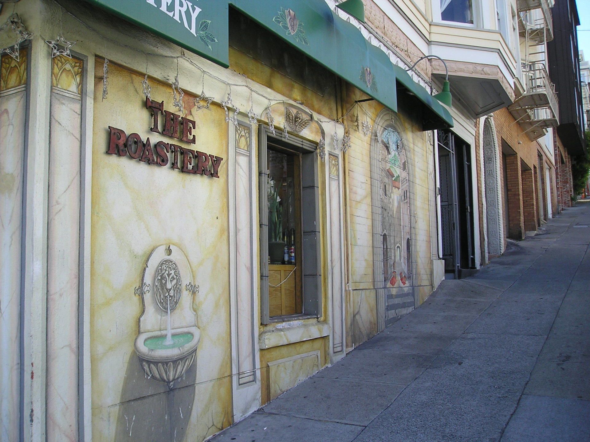 A building with the word roastery on it