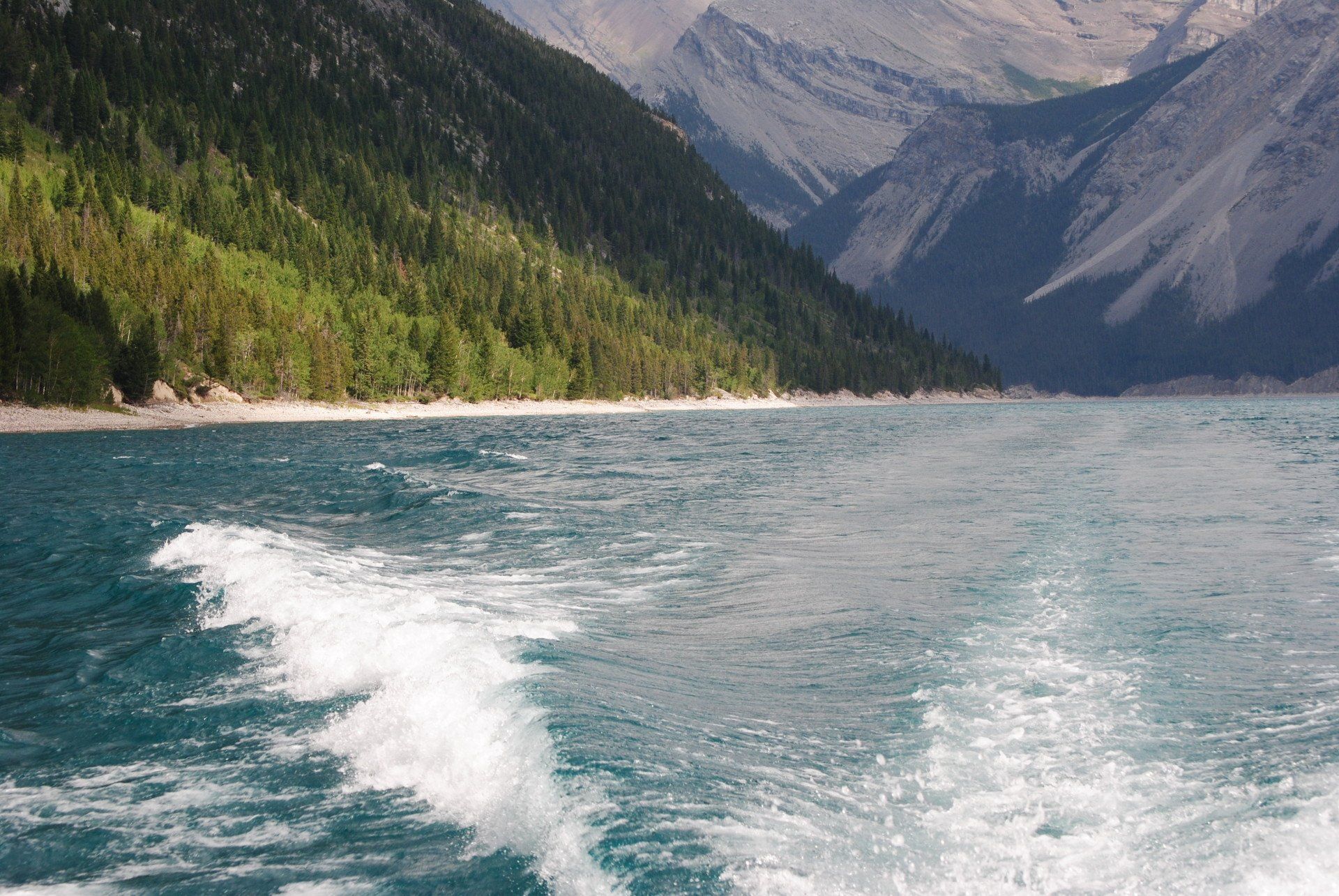 A lake with mountains in the background and trees on the shore