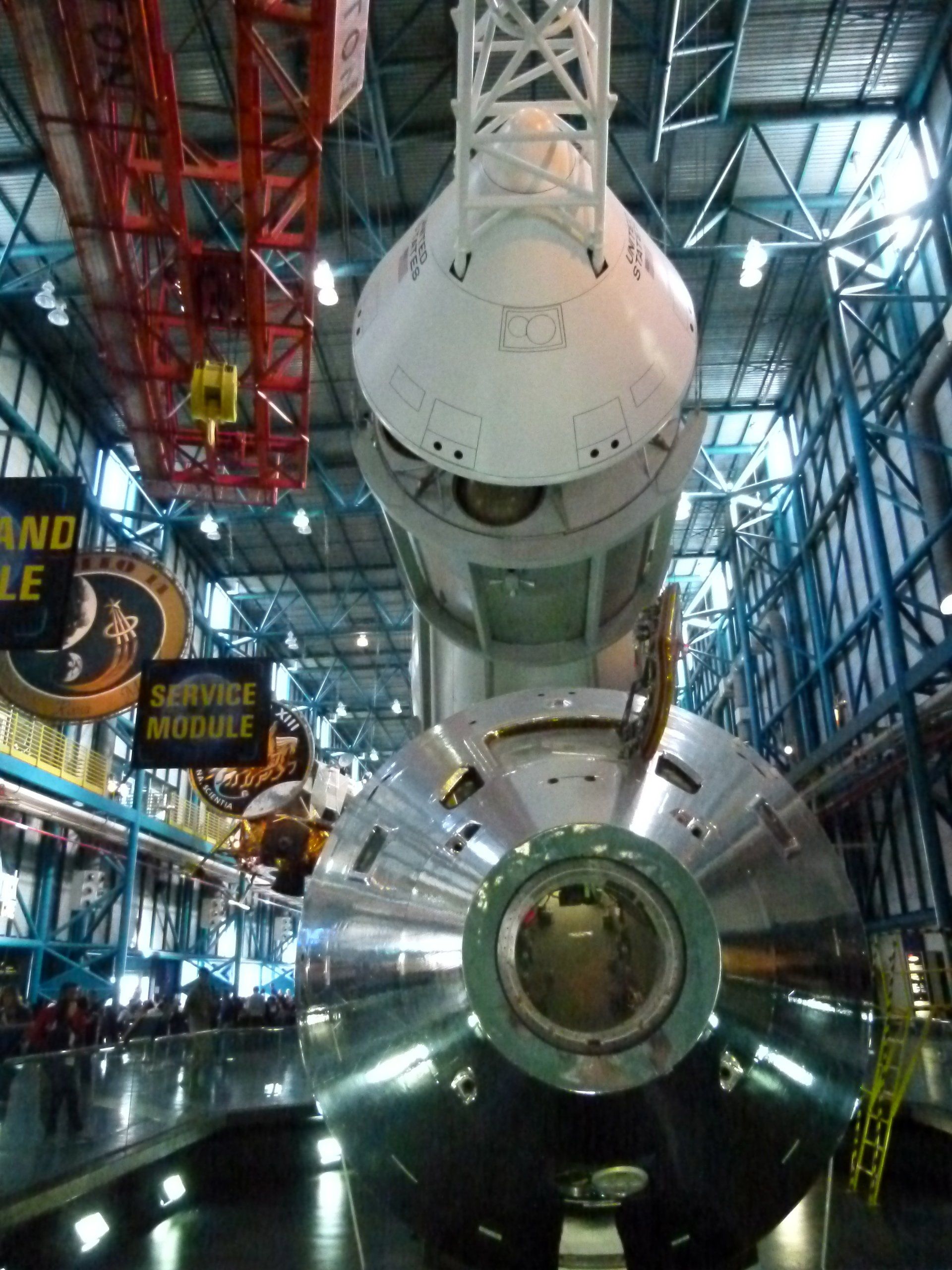 The inside of a building with a sign that says service module