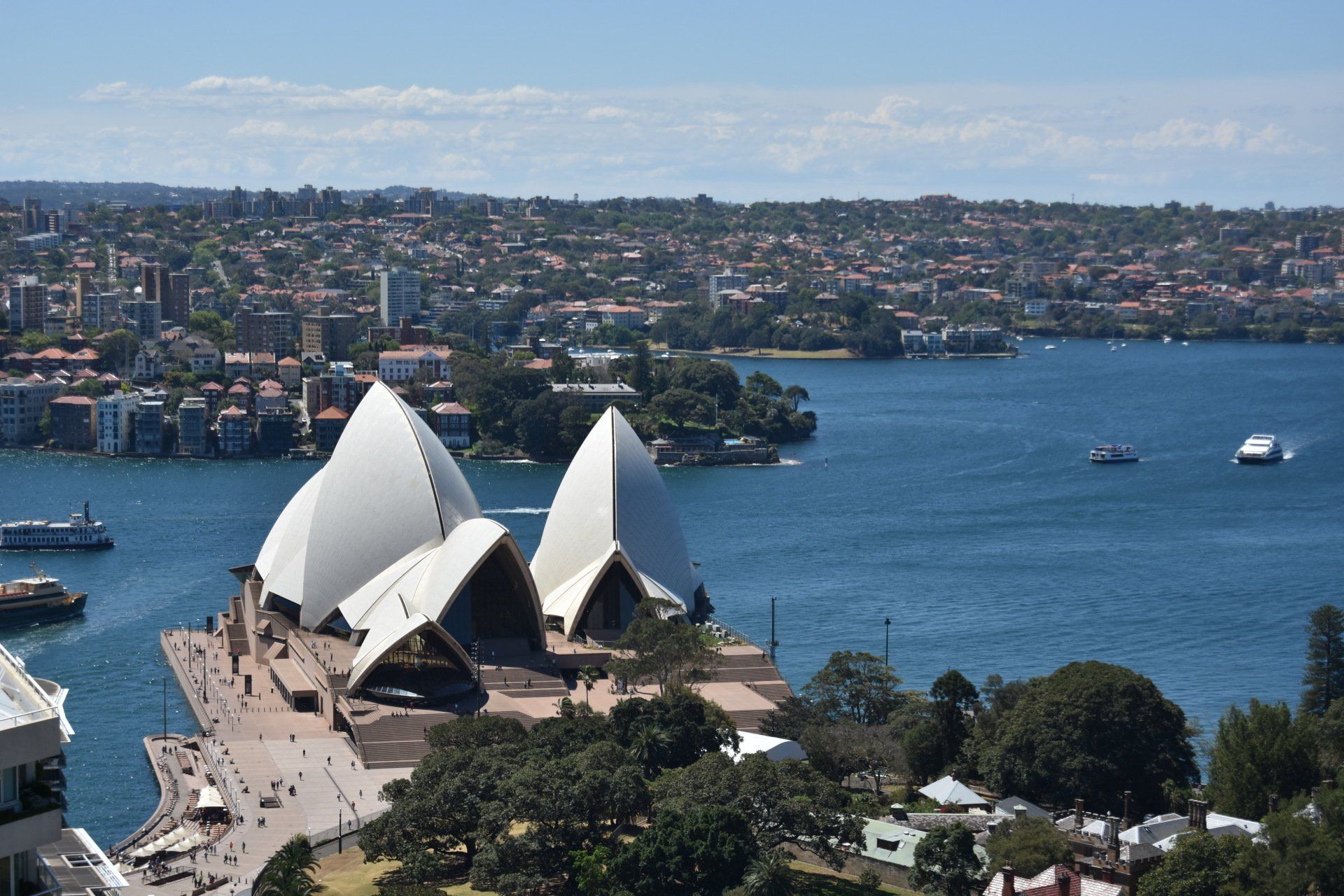 An aerial view of the opera house in sydney