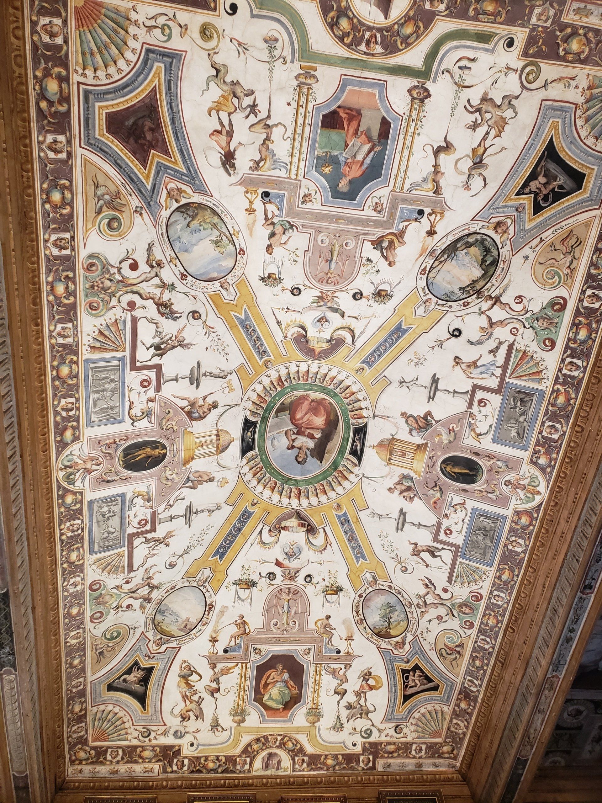 A ceiling with a lot of paintings on it