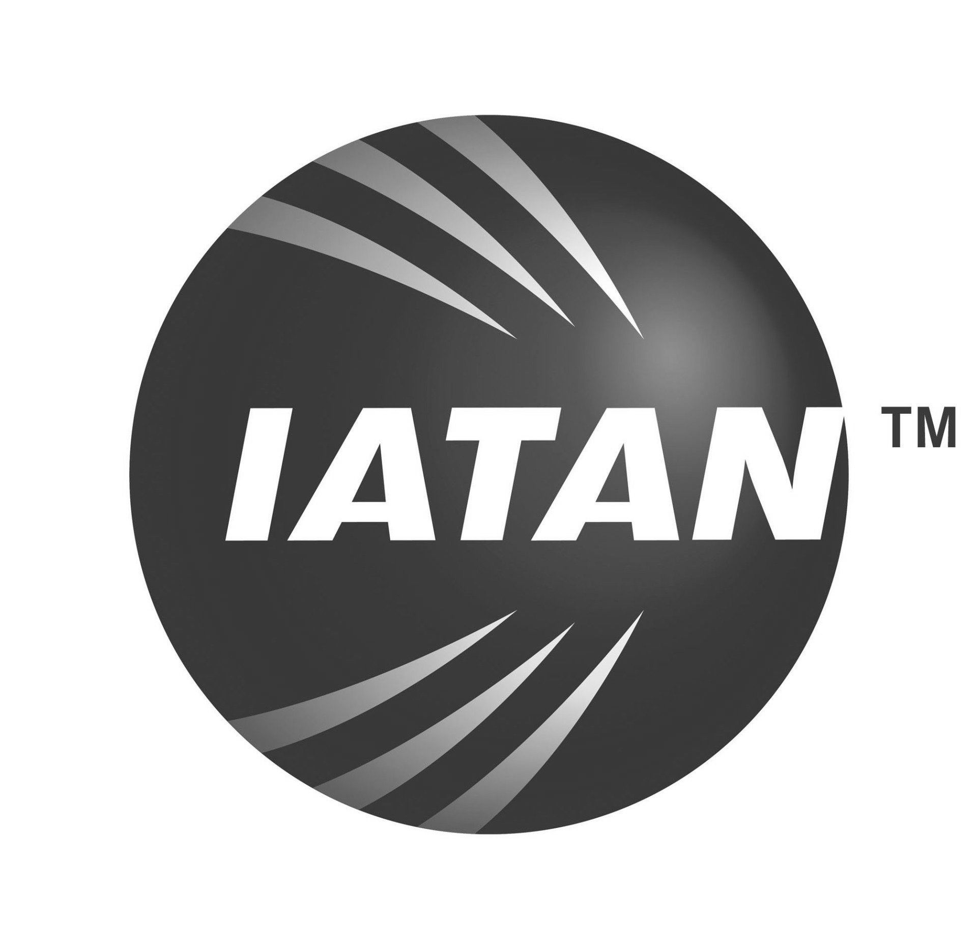 A gray and white logo for iatan tm