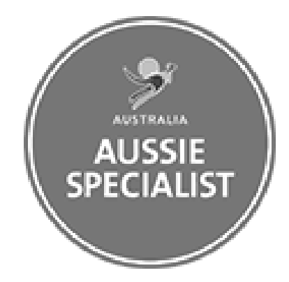 A black and white logo for a company called aussie specialist.