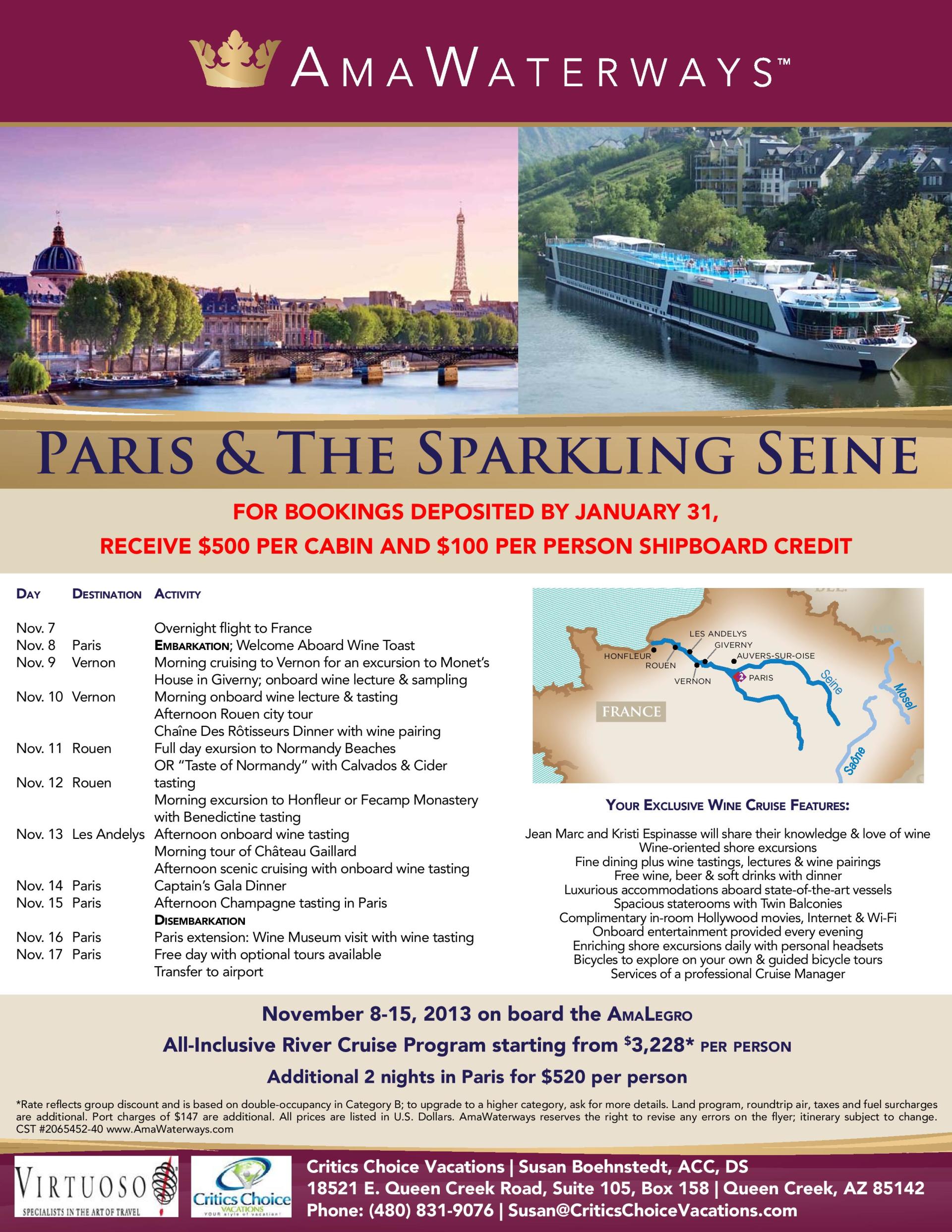 A poster for ama waterways paris and the sparkling seine