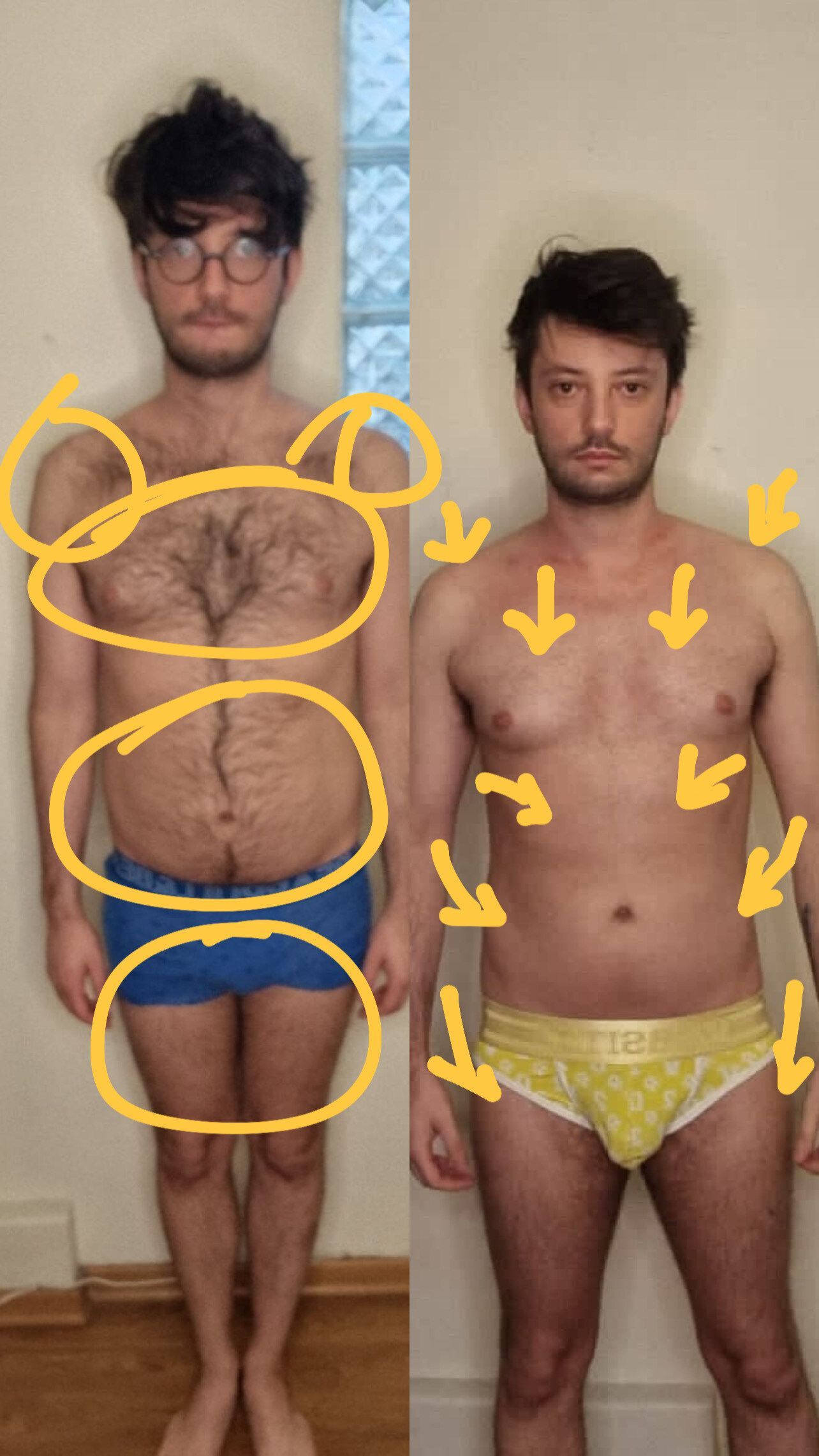A woman in a bikini is shown before and after losing weight.