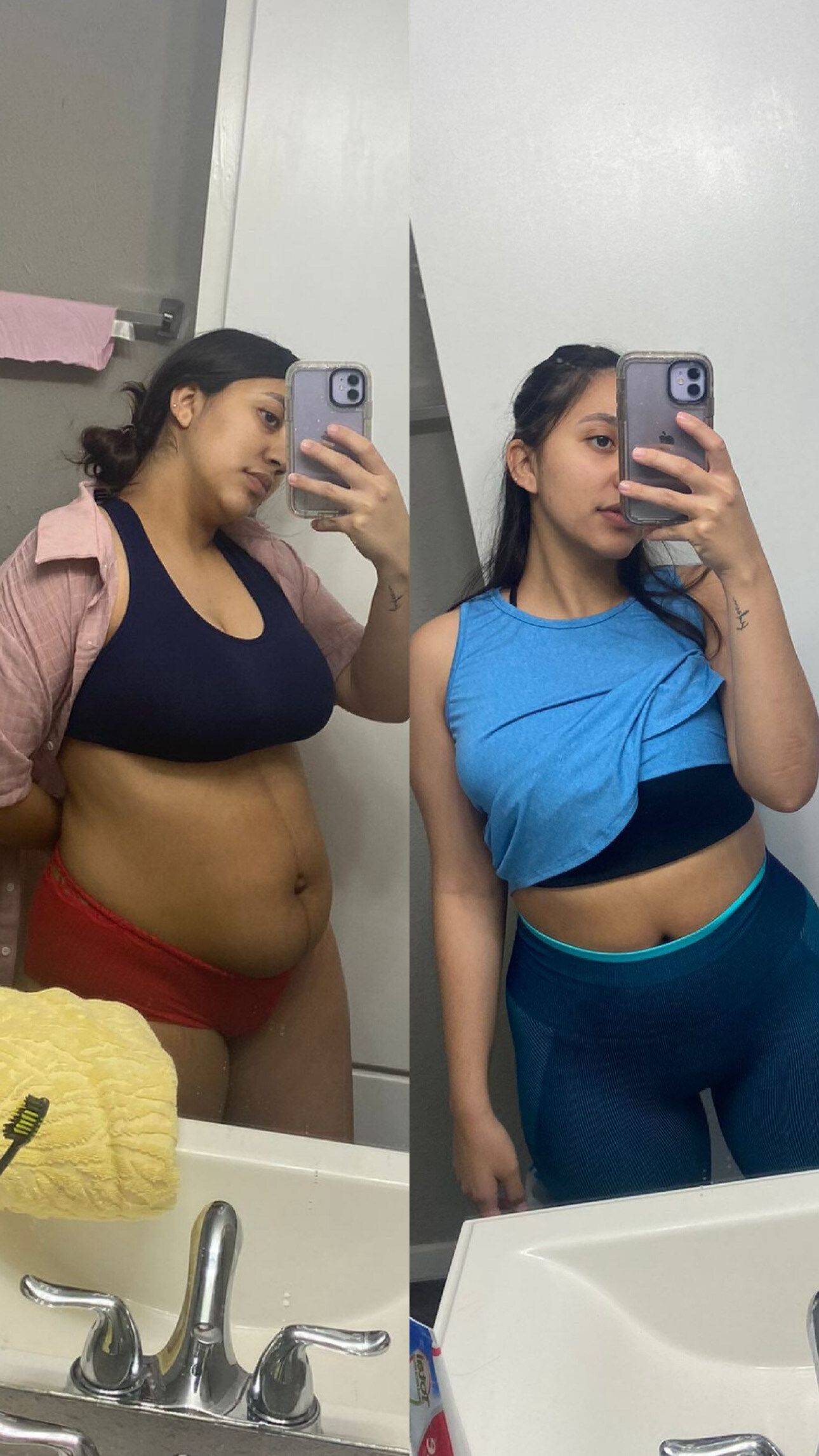 Two pictures of a woman before and after losing weight