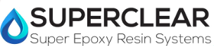 Superclear Logo with the word Superclear in bold Black lettering with Super Epoxy Resin System wriiten in thin smaller lettering underneath. 