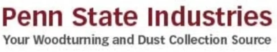Penn State Industries logo in thin red lettering with the saying Your Woodturning and Dust Collection Source in small black lettering underneath. 