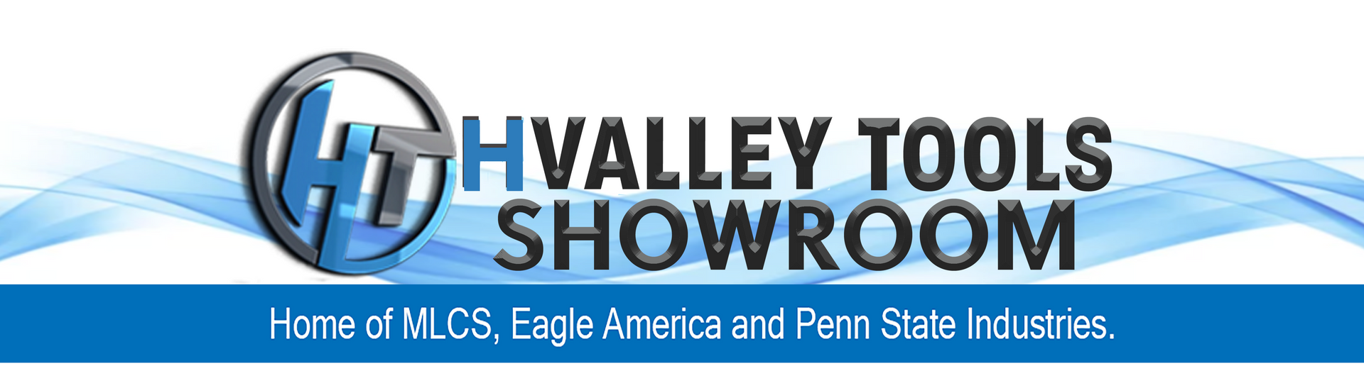Logo of HValley Tools Showroom with a metallic blue 'HT' icon and a wave design in the background. The tagline reads 'Discover Innovation with Cutting-Edge Tools.'