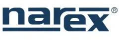 A blue narex logo on a white background
