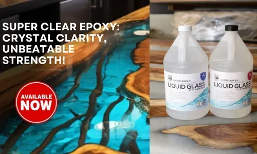 Two bottles of liquid glass are sitting next to a wooden table.