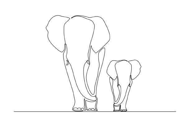 a continuous line drawing of two elephants standing next to each other .