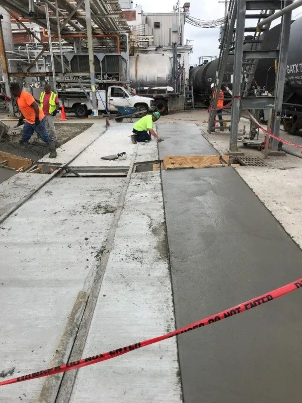laying down concrete encased track