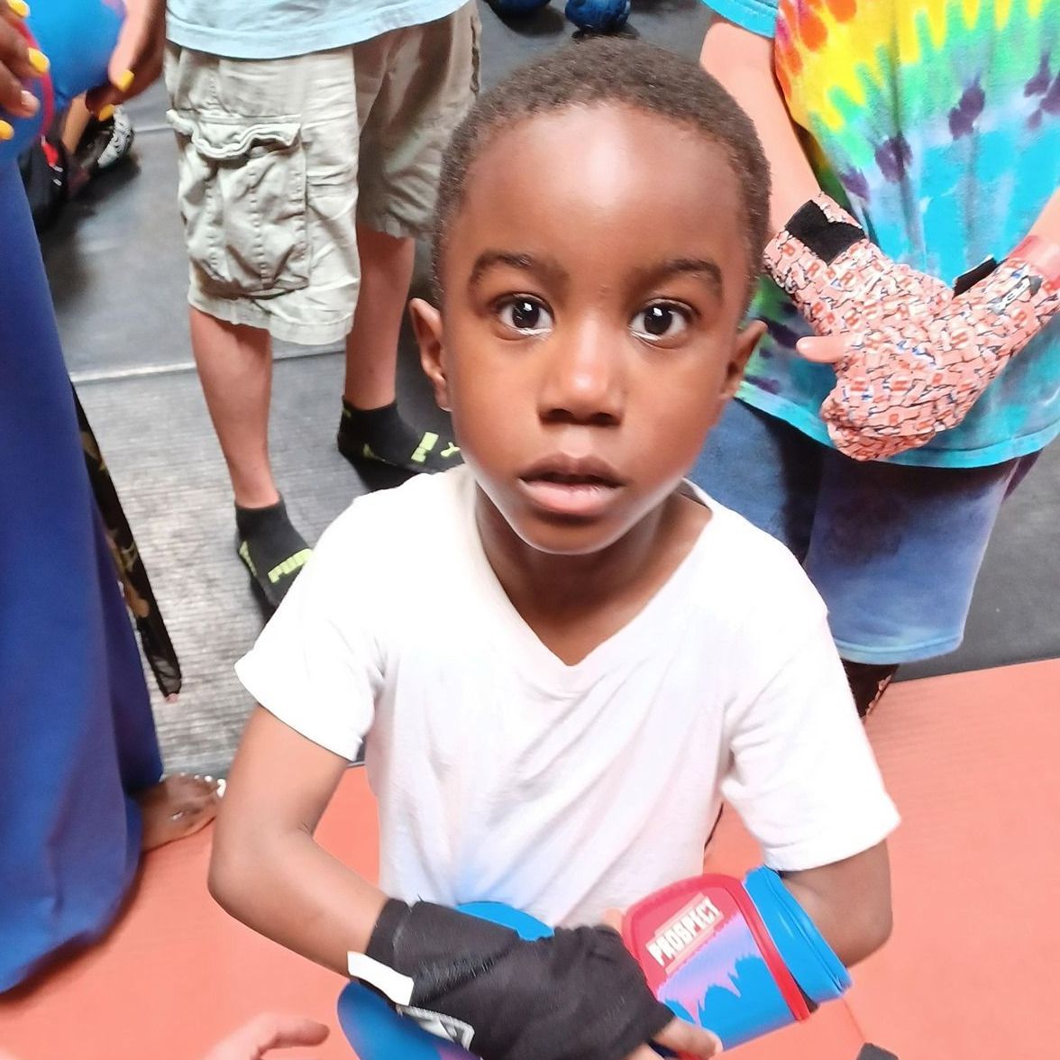 An aerial view of a city skyline at sunset.