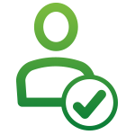 Green icon of a person with a check mark in a circle, indicating verified user.
