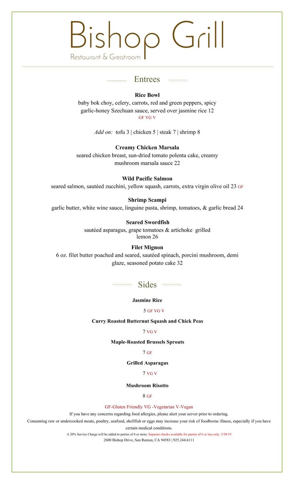 San Ramon Marriott  Dinner Menu - page 2