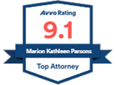 a badge that says avvo rating 9.1 marian kathleen parsons top attorney