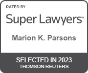 the logo for super lawyers marion k. parsons is selected in 2023 by thomson reuters .