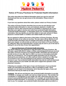 Notice of Privacy Practices from Madison Pediatrics, explaining use and disclosure of patient health information.