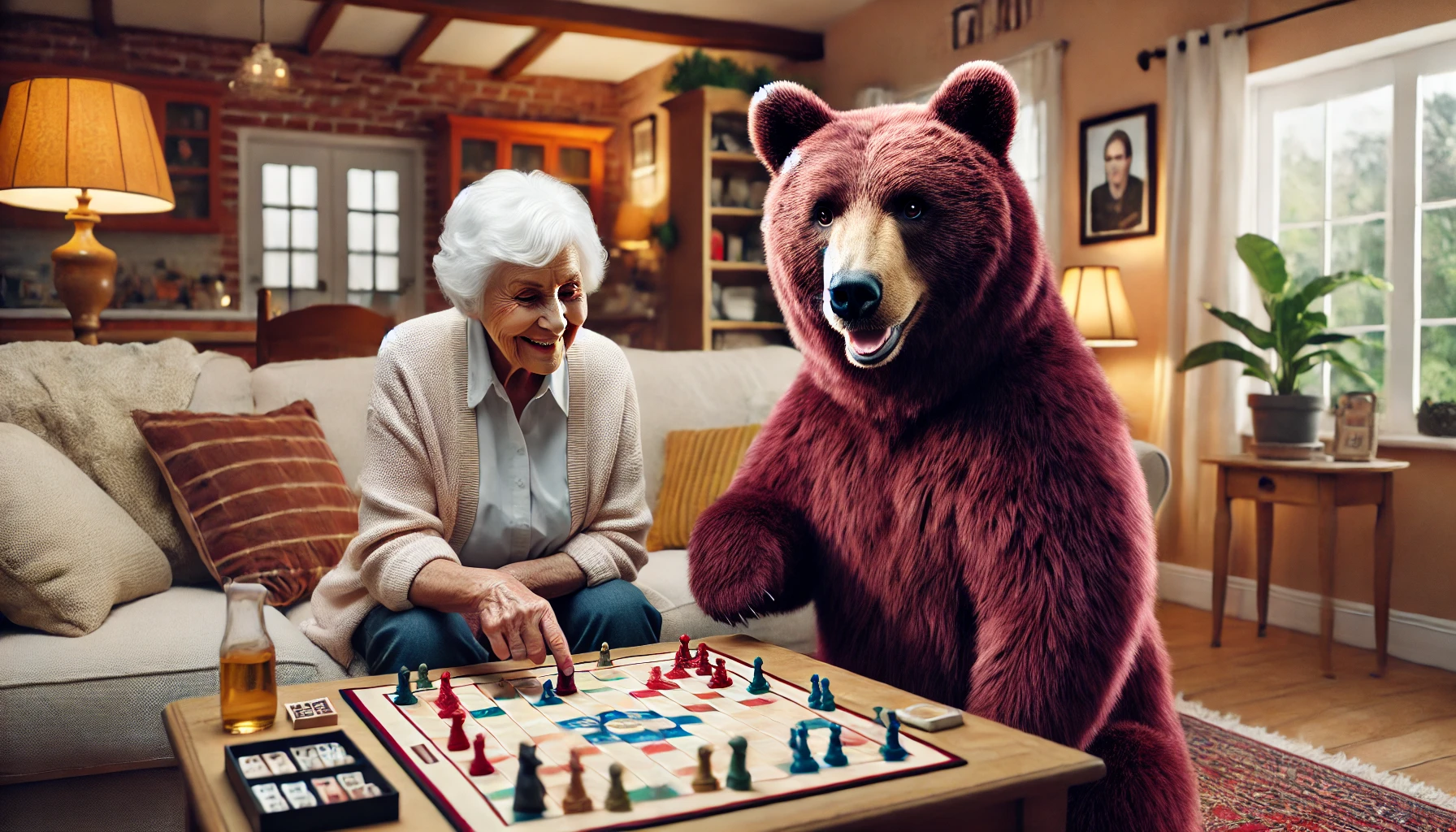 A man and two women are standing next to each other in a living room.