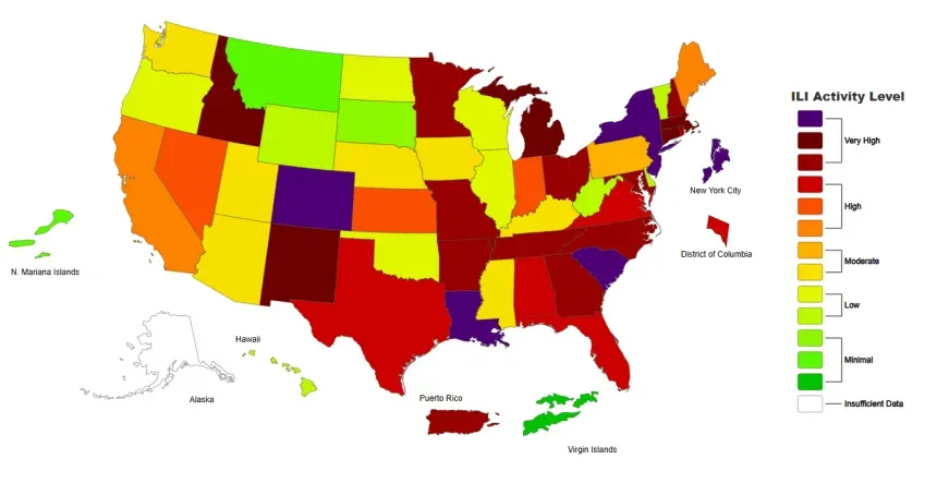 CDC Flu Activity Chart Dec. 2025 to 2026