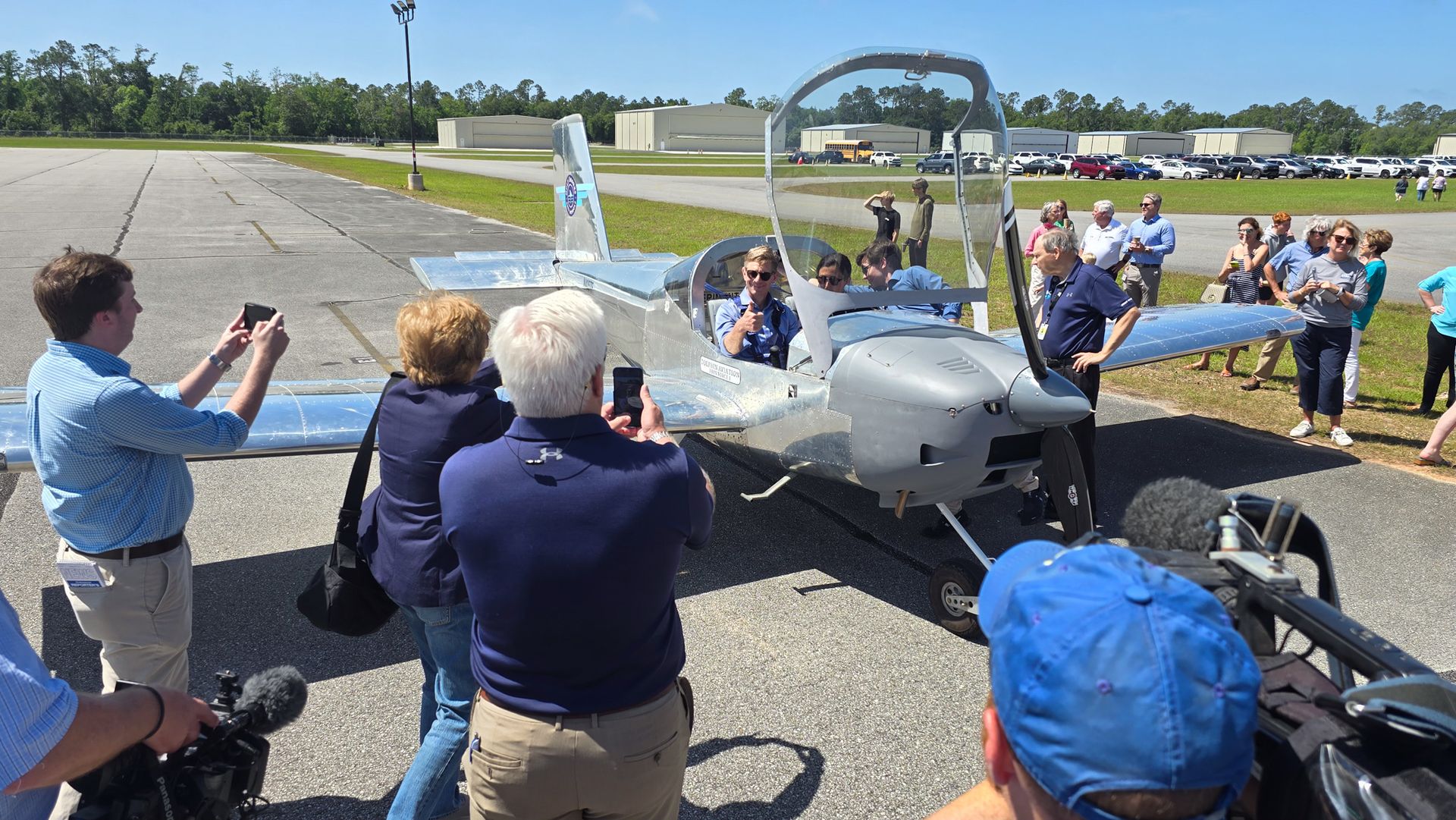 Dr. Eric Mackey took the first flight with Instructor Haley Kellogg