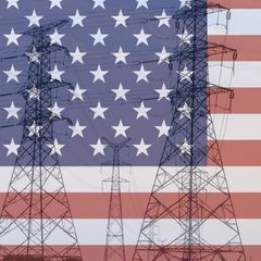 power lines with american flag overlay