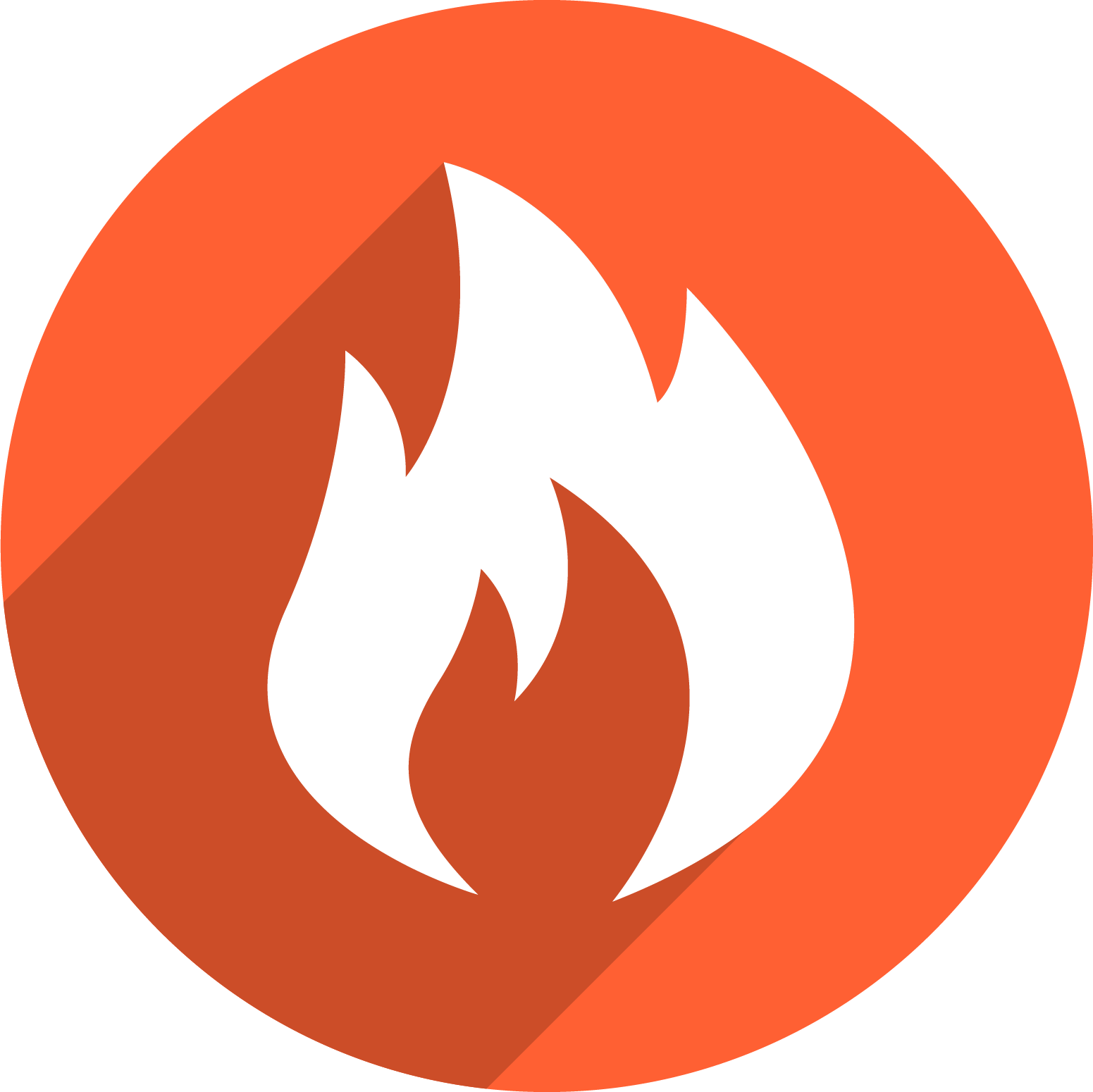 Ein weißes Feuersymbol in einem orangefarbenen Kreis