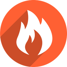 Ein weißes Feuersymbol in einem orangefarbenen Kreis