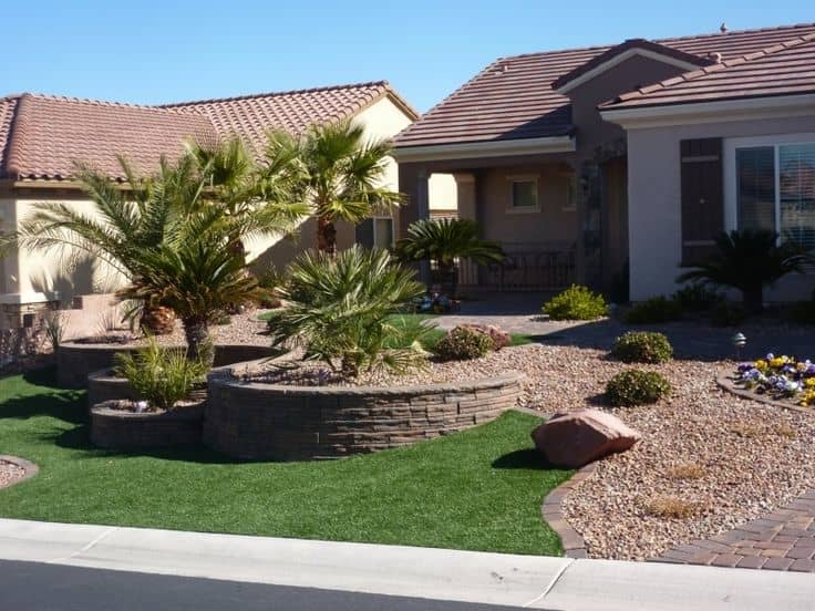 Palm Trees and Gravel on Residential Property - Custom Desert Landscaping Services in Henderson, NV