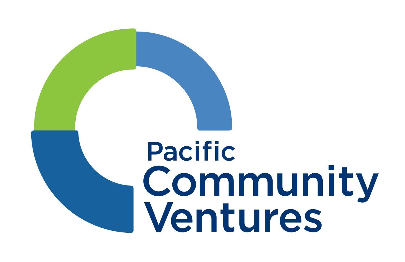 The logo for pacific community ventures is blue and green.