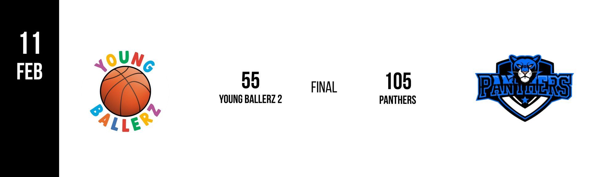 Basketball game flyer: Young Ballers vs. Patriots, February 11th. Logos of each team.