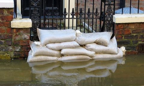 sandbags used to prevent water entering a house gate