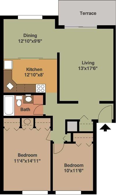 2 bed 1 bath 2d floor plan