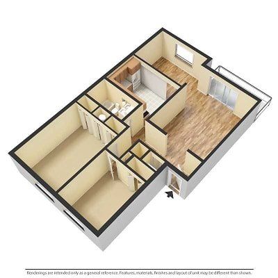 2 bed 1 bath 3d floor plan