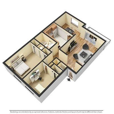 2 bed 1 bath 3d floor plan