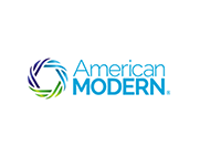 The american modern logo is blue and green with a circle in the middle.